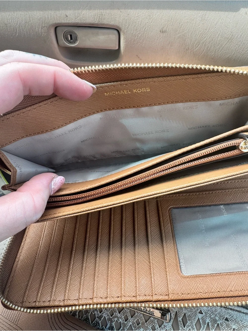 Michael Kors Croc-Embossed Tan Leather Zip-Around Wristlet Wallet
